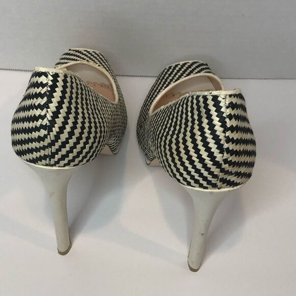 Madison black and white geo design peep toe heels - Picture 8 of 12